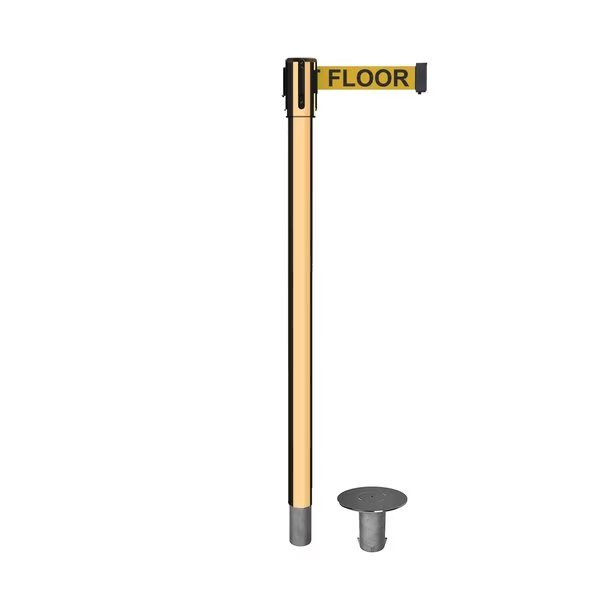 Retractable Belt Removable Stanchion, 2ft Pol.Brass Post  9ft. Y.Wet, Montour Line, Mfr#: MX530R-PB-CAWETYB-90